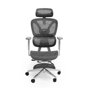 EXVEGA Pixel Flow Glacier çalışma koltuğu, siyah döşemeli ergonomik ofis sandalyesi, ayarlanabilir sırt desteği ile görünüm.
