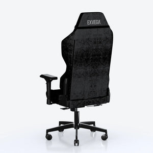 Siyah renkli EXVEGA Andromeda Premium kumaş oyuncu koltuğu, ergonomik tasarım ve detaylı dikişlerle görünüm gösteriyor.