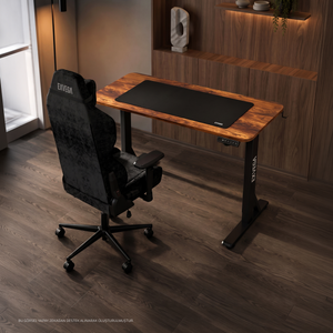 EXVEGA Andromeda Premium siyah koltuk, Orbit ceviz masa ve XXL siyah mousepad ile şık ofis seti.