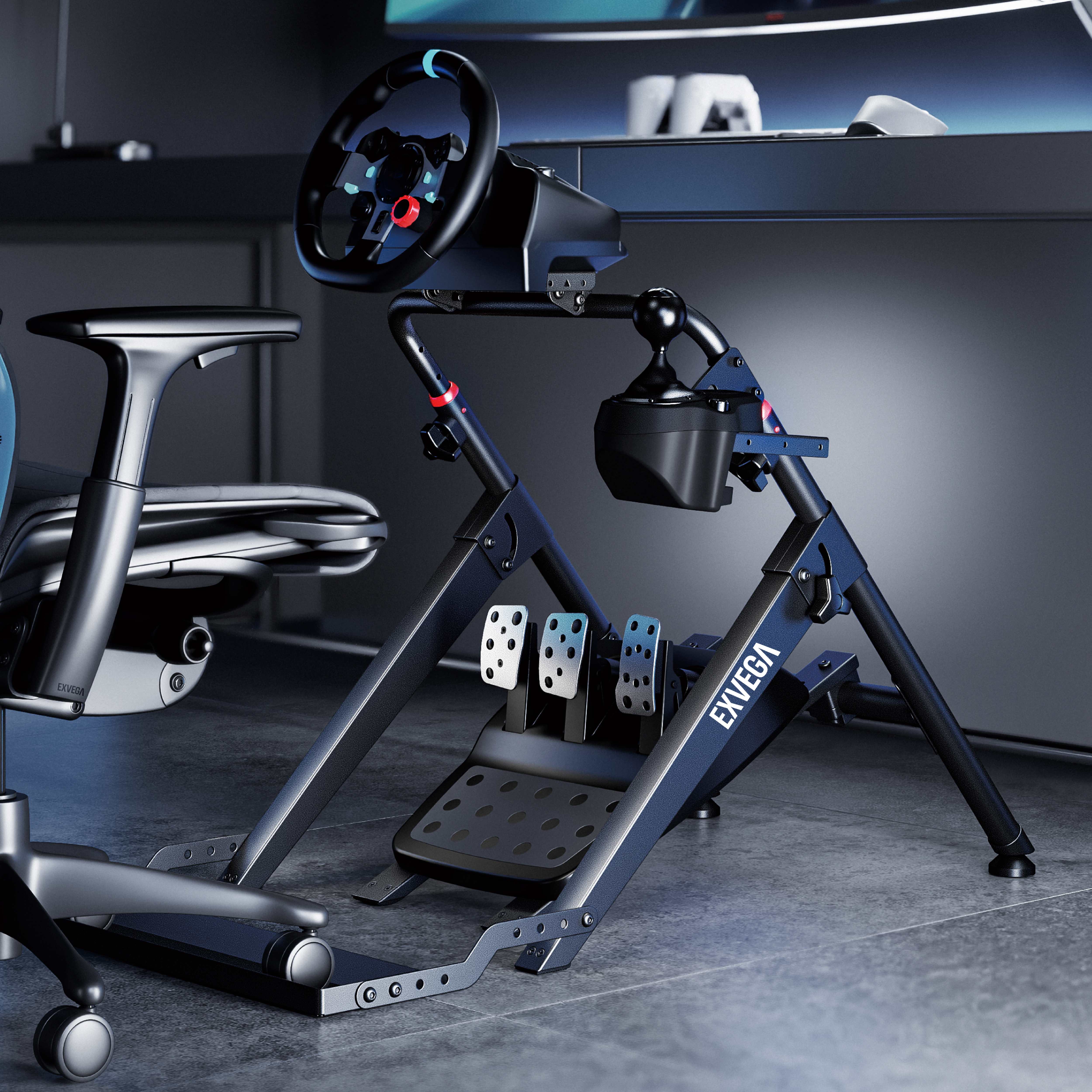 EXVEGA Katlanabilir Sim Racing Yarış Simülatörü Kokpiti SR03