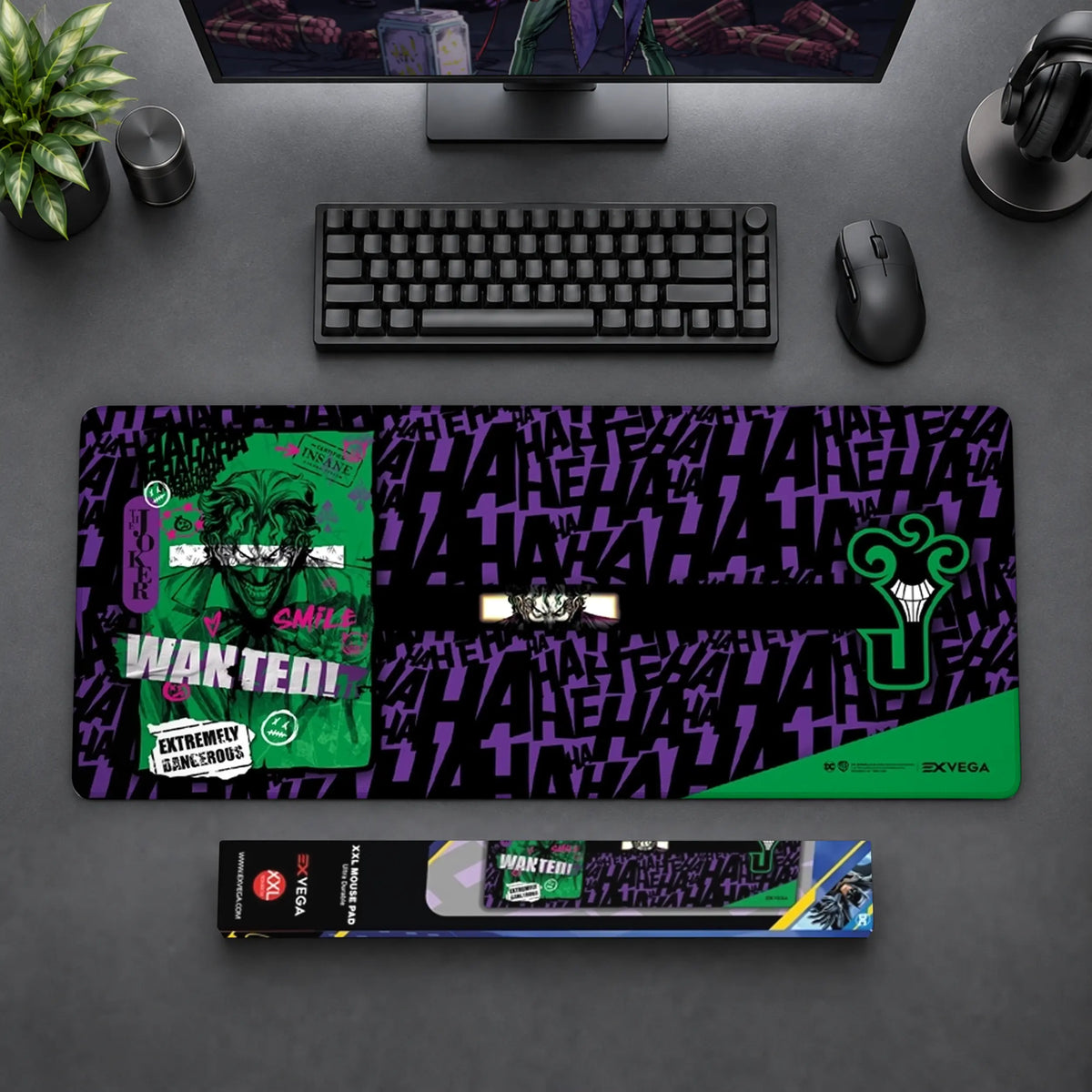 EXVEGA Joker fare ve karakterlerle süslenmiş XXL mousepad 90x40 cm, DC Joker temalı büyük mouse pedu