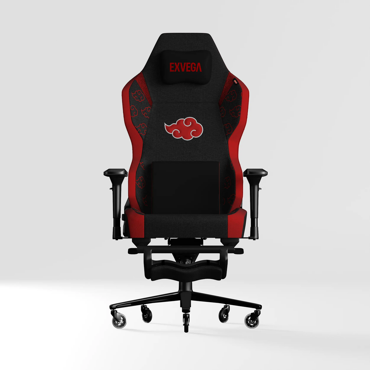 Exvega Andromeda Pro Akatsuki Edition oyuncu koltuğu, siyah ve kırmızı detaylarla ergonomik tasarım, rahat oturma pozisyonu.