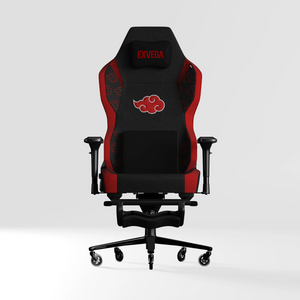 Exvega Andromeda Pro Akatsuki Edition oyuncu koltuğu, siyah ve kırmızı detaylarla ergonomik tasarım, rahat oturma pozisyonu.