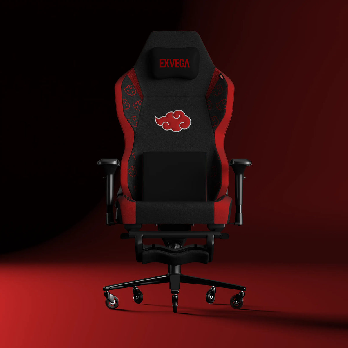 Exvega Andromeda Pro Akatsuki Edition oyuncu koltuğu, siyah ve kırmızı detaylar, ergonomik tasarım ve yüksek konfor sağlar.