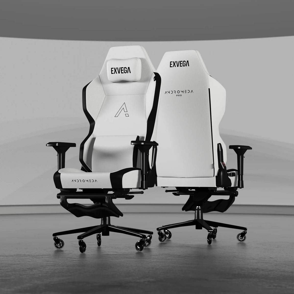 Exvega Andromeda Pro Arctic oyuncu koltuğu, siyah ve mavi renkli, ergonomik tasarımlı bilgisayar oyun koltuğu.