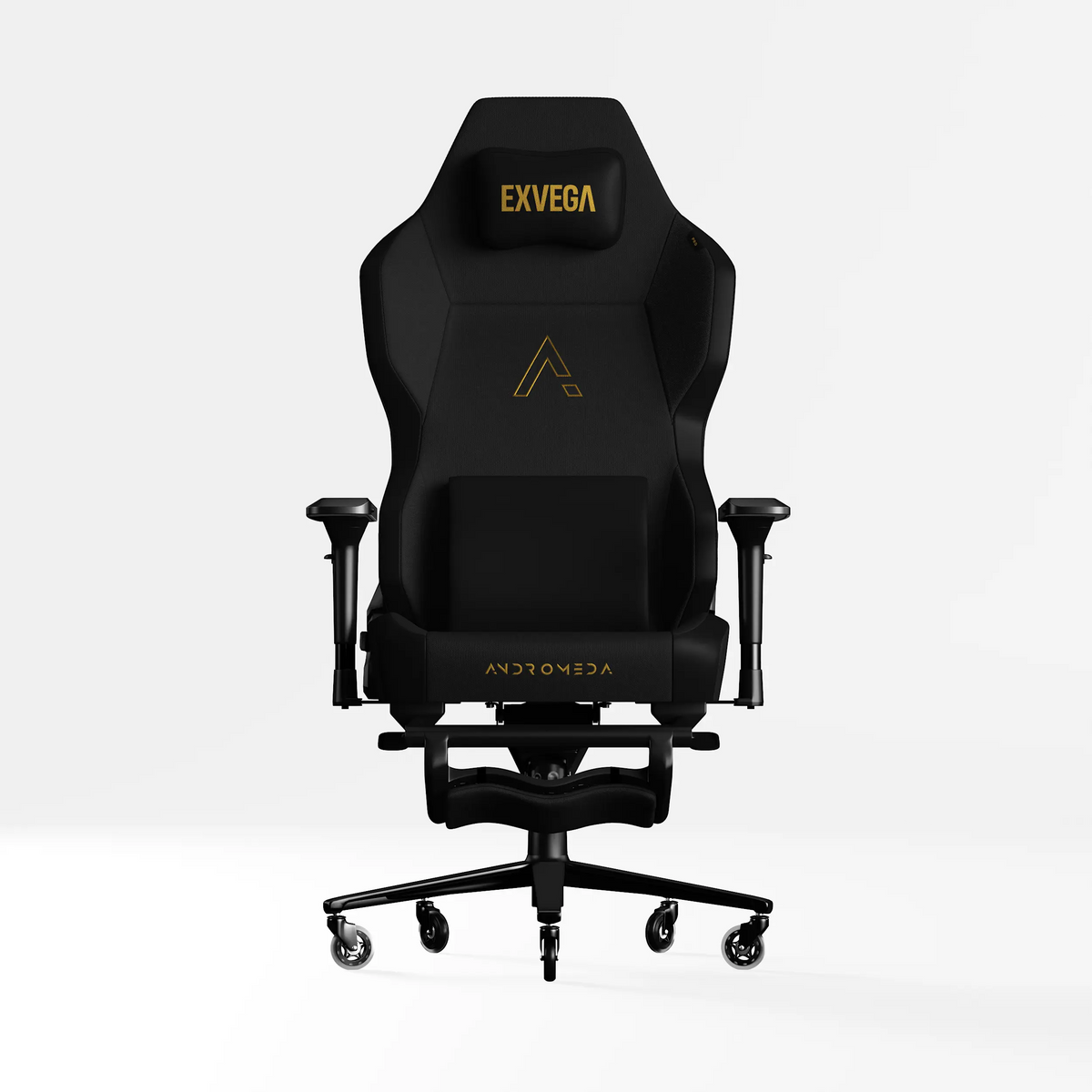 EXVEGA Andromeda Pro Gold oyuncu koltuğu, rahat ve şık tasarımıyla bilgisayar ve oyun odası için uygun.