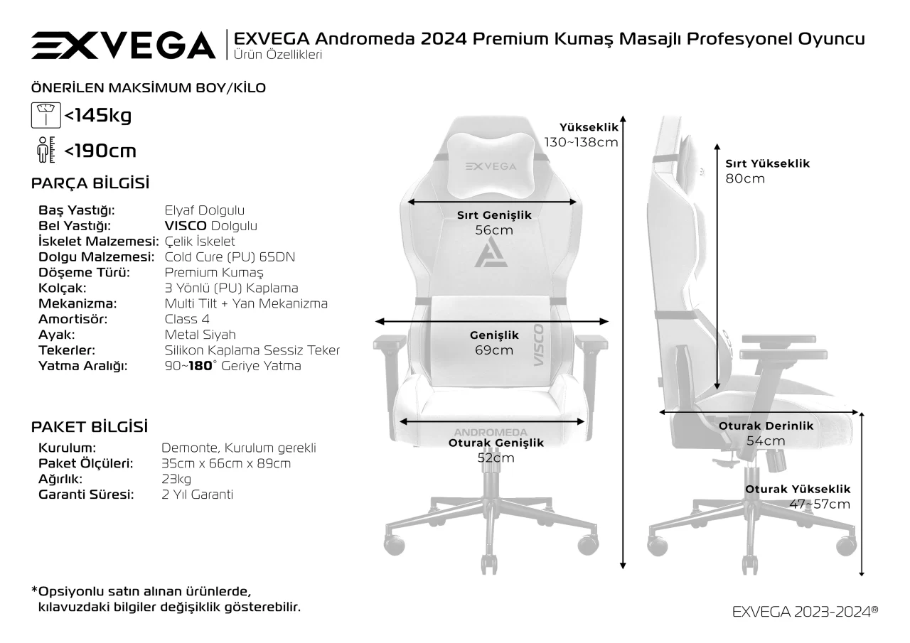 EXVEGA Andromeda 2024 Premium Kumaş Masajlı Profesyonel Oyuncu Koltuğu Siyah