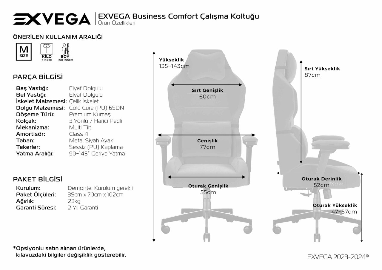 EXVEGA Business Comfort Çalışma Koltuğu Füme Ürün Özellikleri